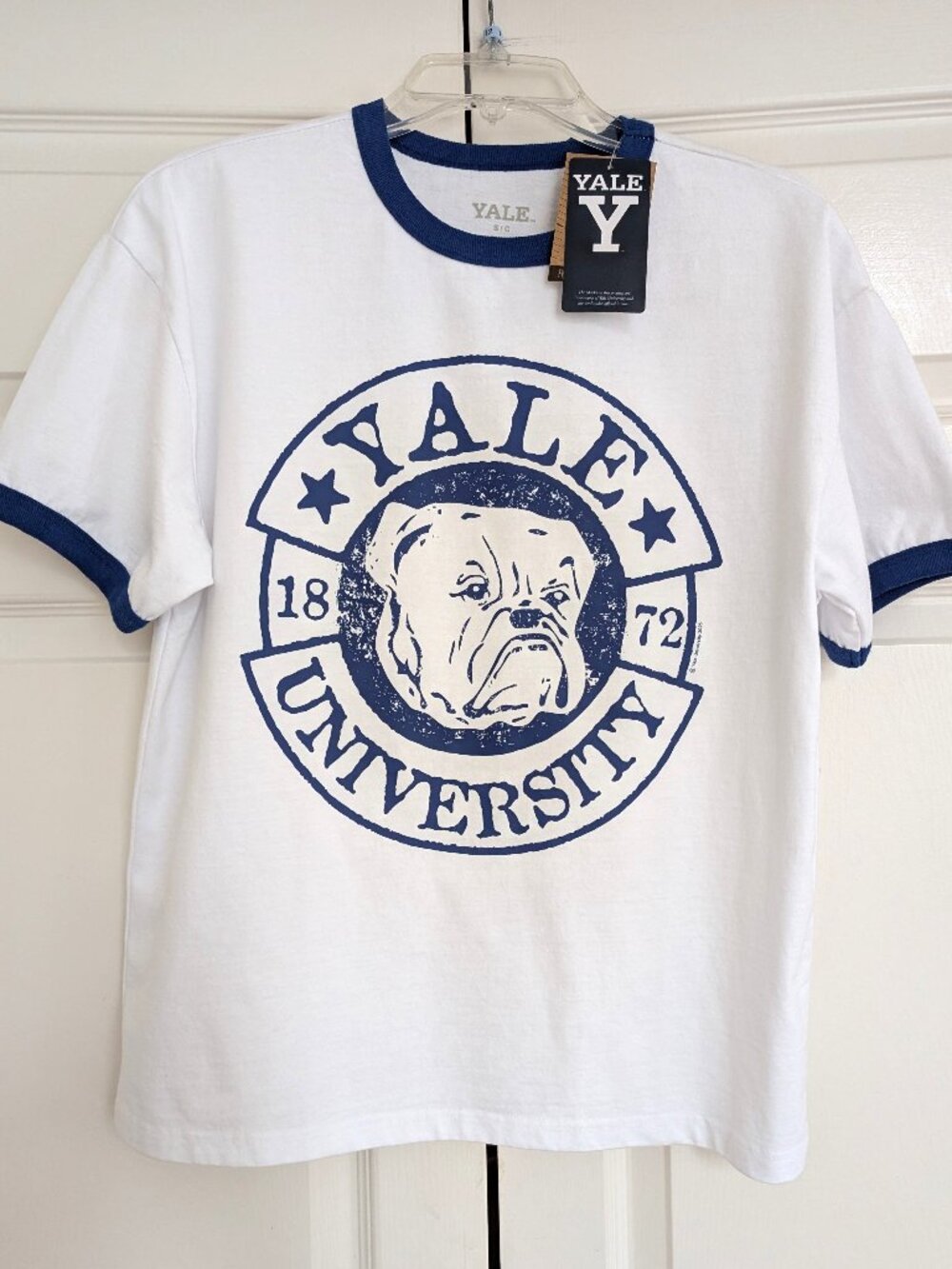 NWT Yale University Bulldogs 1872 Ringer Crop T-Shirt Women S White Blue